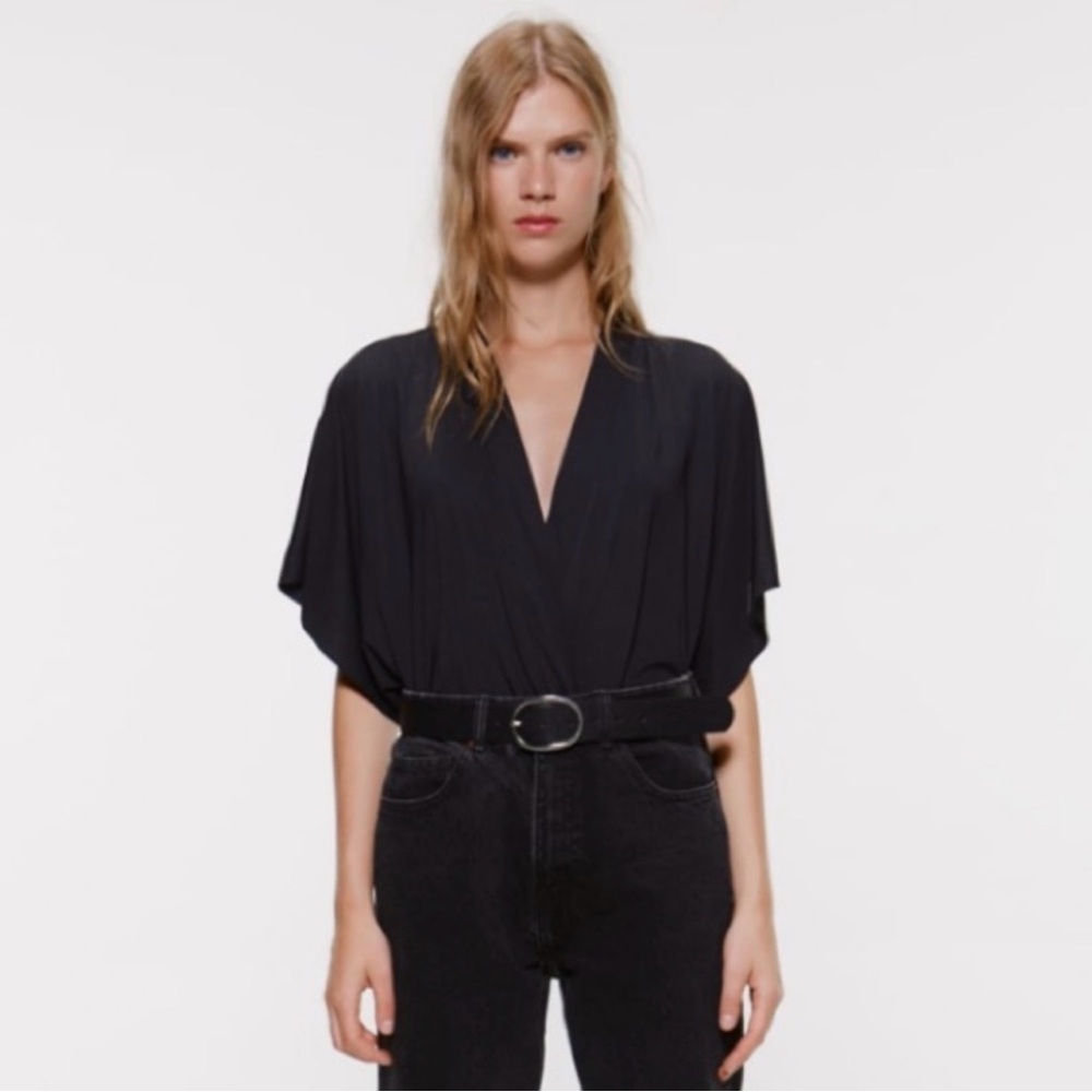 ZARA Elegant Black V-Neck Women's Bodysuit